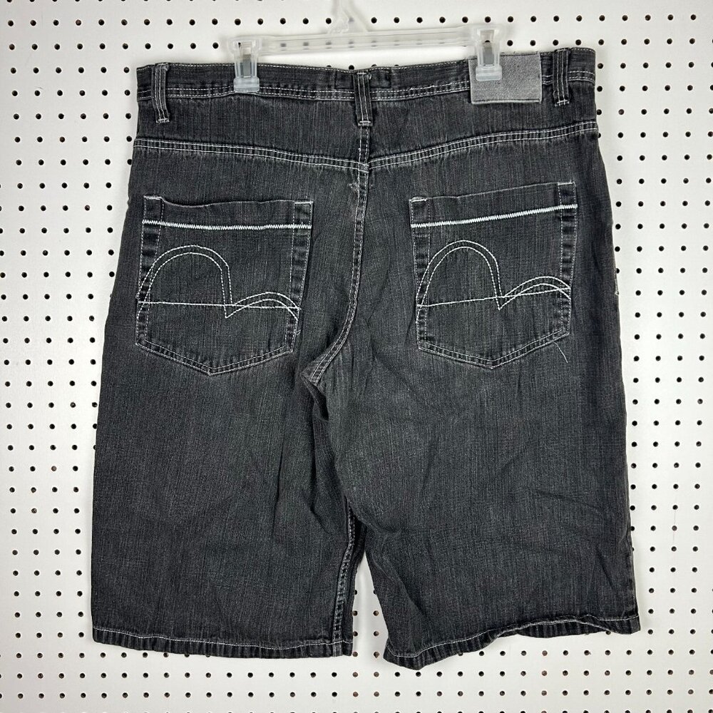 Qruel Black Gothic Baggy Jean‎ Shorts Size 40 Streetwear Punk Y2K 15" Inseam 90s